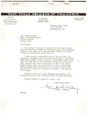 [Letter from Frank H. Kelley to Truett Latimer, February 20, 1959]