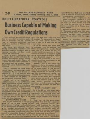 Primary view of object titled '[Clipping: Business Capable of Making Own Credit Regulations]'.