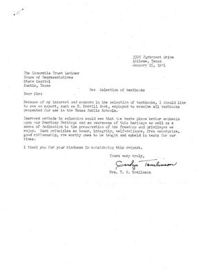 [Letter from Mrs. T. H. Tomlinson to Truett Latimer, January 25, 1961]