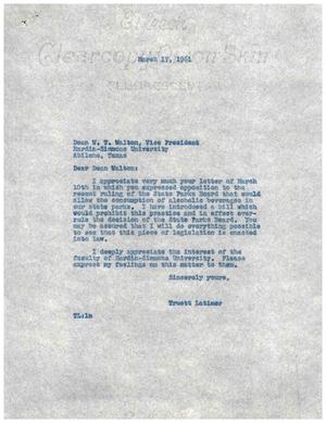 [Letter from W. T. Walton to Truett Latimer, March 17, 1961]