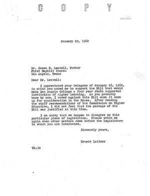 [Letter from Truett Latimer to James B. Leavell, January 29, 1962]