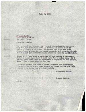 [Letter from Truett Latimer to L. G. Neely, July 9, 1959]