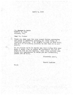 [Letter from Truett Latimer to George W. Meeks, April 8, 1959]