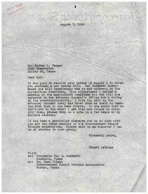 [Letter from Truett Latimer to Sydney C. Reagan, August 7, 1959]