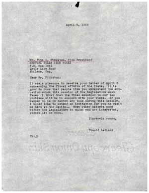 [Letter from Truett Latimer to Fitz L. Pinkston, April 8, 1959]