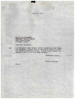 [Letter from Truett Latimer to T. N. Carswell, May 12, 1959]