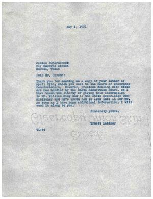 [Letter from Truett Latimer to Carson Supermarket, May 1, 1961]