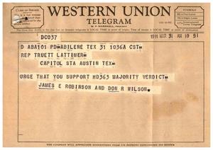 [Letter from James E. Robinson and Don R. Wilson to Truett Latimer, March 31, 1961]