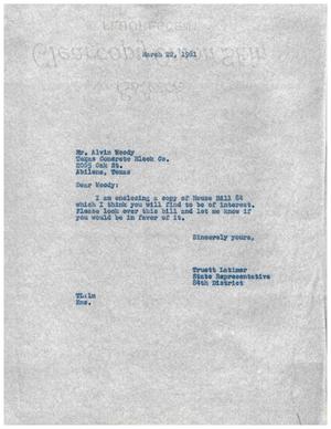 [Letter from Truett Latimer to Alvin Woody, March 22, 1961]