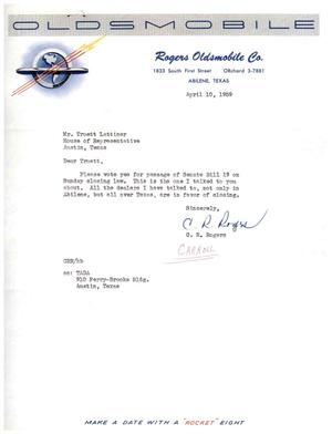 [Letter from C. R. Rogers to Truett Latimer, April 10, 1959]