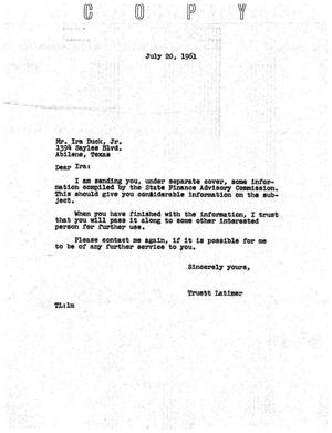 [Letter from Truett Latimer to Ira Duck, Jr., July 20, 1961]