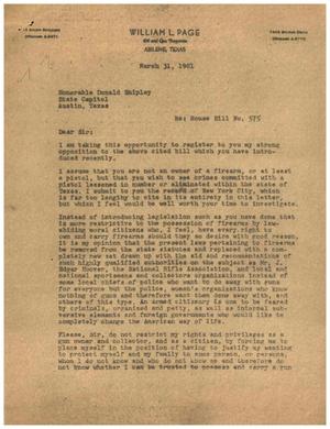 [Letter from William L. Page to Donald Shipley, March 31, 1961]