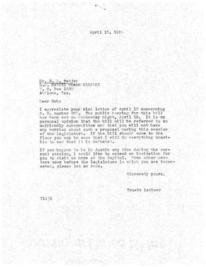 [Letter from R. D. Batjer to Truett Latimer, April 13, 1959]
