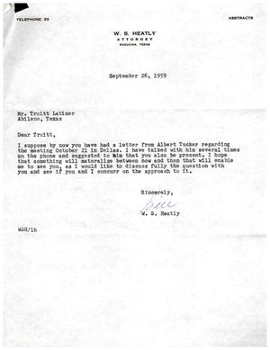 [Letter from W. S. Heatly to Truett Latimer, September 26, 1959]