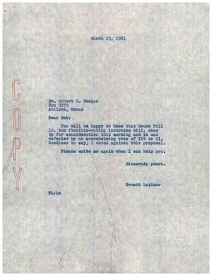 [Letter from Truett Latimer to Robert H. Deegan, March 13, 1961]