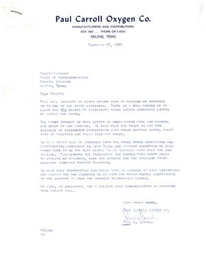[Letter from Paul K. Carroll to Truett Latimer, February 16, 1961]