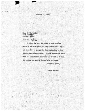 [Letter from Truett Latimer to Myrtle Bailey, January 11, 1960]