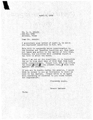 [Letter from Truett Latimer to L. A. Arnold, April 3, 1959]
