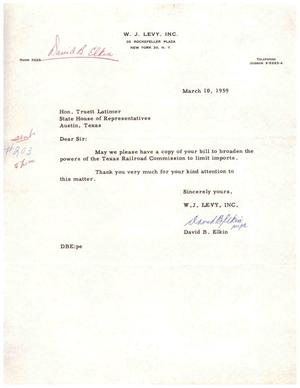 [Letter from David B. Elkin to Truett Latimer, March 10, 1959]