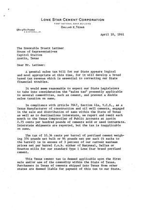 [Letter from Ed B. Mitchell, Jr. to Truett Latimer, April 10, 1961]