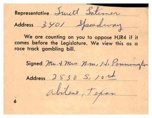 [Postcard from Mr. and Mrs. William H. Pennington to Truett Latimer, 1961]
