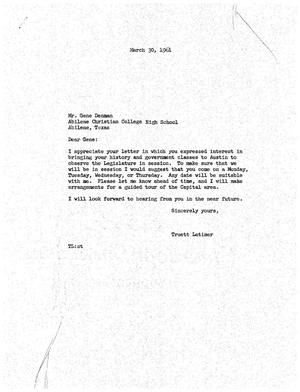 [Letter from Truett Latimer to Geme Denman, March 30, 1961]