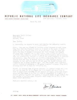 [Letter from Dee F. Brians to Truett Latimer, March 23, 1959]