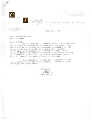 Primary view of object titled '[Letter from Earl Huffor to Truett Latimer, June 23, 1959]'.