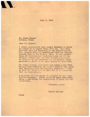 [Letter from Truett Latimer to Grady Hughes, June 5, 1959]