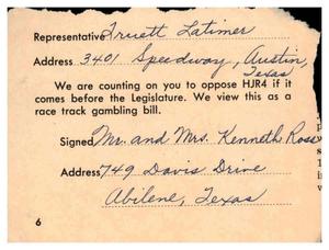 [Postcard from Mr. and Mrs. Kenneth Ross to Truett Latimer, 1961]