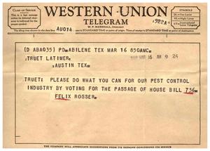 [Letter from Felix Rosser to Truett Latimer, March 16, 1959]