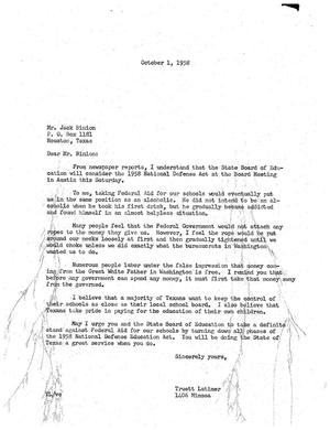 [Letter from Truett Latimer to Jack Binion, October 1, 1958]