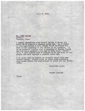 [Letter from Truett Latimer to Seth Sayles, July 9, 1959]