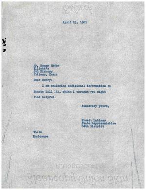 [Letter from Truett Latimer to Henry McCoy, April 25, 1961]