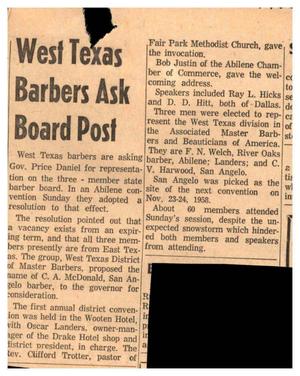 Primary view of object titled '[Clipping: West Texas Barbers Ask Board Post]'.
