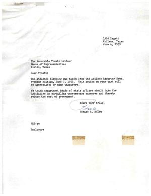 [Letter from Horace R. Belew to Truett Latimer, June 4, 1959]
