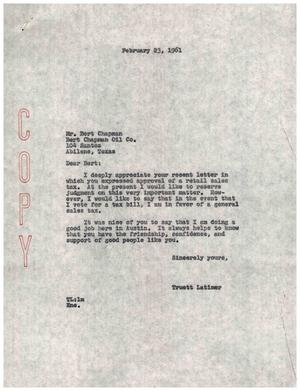 [Letter from Truett Latimer to Bert Chapman, February 23, 1961]