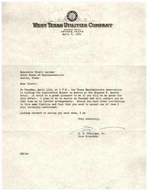 [Letter from S. B. Phillips, Jr. to Truett Latimer, April 6, 1961]