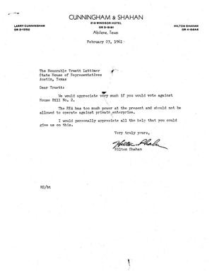 [Letter from Hilton Shahan to Truett Latimer, February 23, 1961]