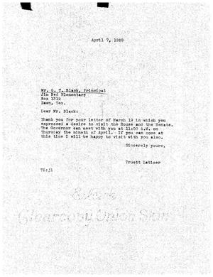 [Letter from Truett Latimer to G. T. Black, April 7, 1959]