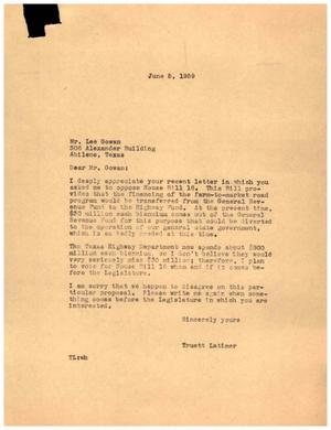 [Letter from Truett Latimer to Lee Gowan, June 5, 1959]