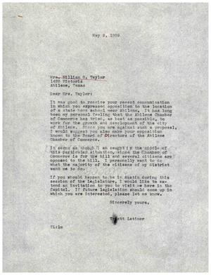 [Letter from Truett Latimer to Mrs. William G. Taylor, May 2, 1959]