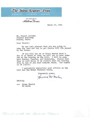 [Letter from Howard McMahon to Truett Latimer, March 17, 1961]