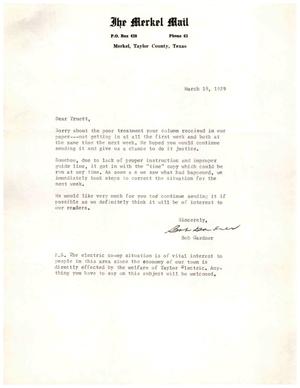 [Letter from Bob Gardner to Truett Latimer, March 19, 1959]