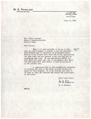 [Letter from W. E. Perkins to Truett Latimer, June 13, 1960]
