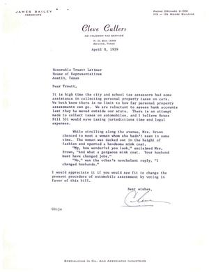 [Letter from Cleve Cullers to Truett Latimer, April 8, 1959]