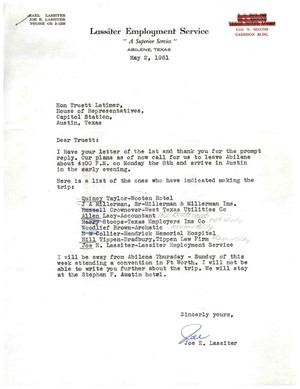 [Letter from Joe E. Lassiter to Truett Latimer, May 2, 1961]