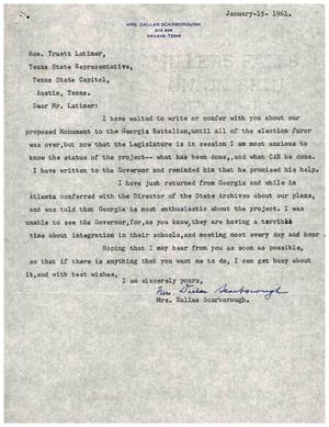 [Letter from Mrs. Dallas Scarborough to Truett Latimer, January 15, 1961]