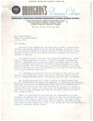 [Letter from V. L. Shiflett to Truett Latimer, March 20, 1961]