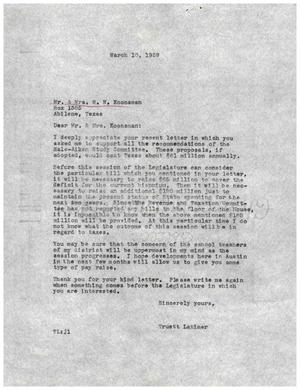 Primary view of object titled '[Letter from Truett Latimer to Mr. and Mrs. M. N. Koonsman, March 10, 1959]'.